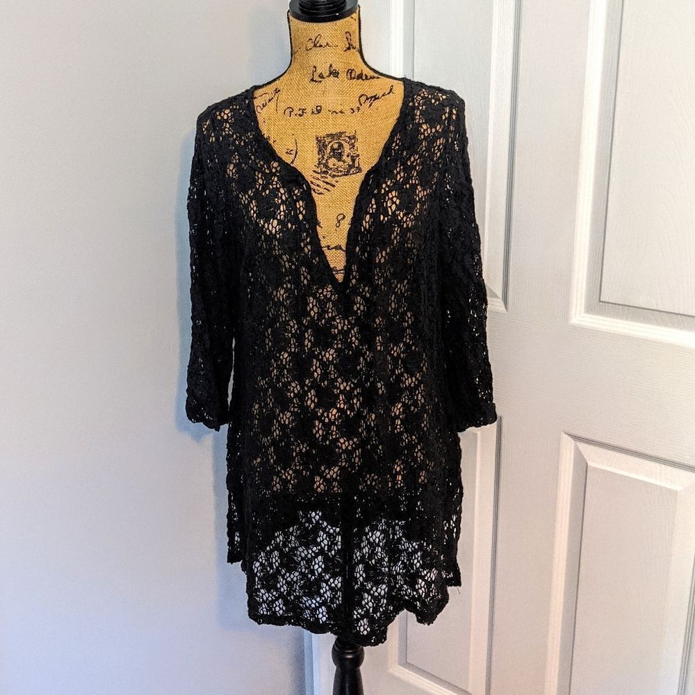 Black lace swim coverup